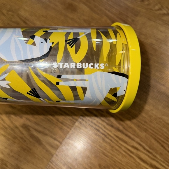 RARE! Starbucks Yellow Zebra Stripe Cold Cup Tumbler 24oz Venti NO STRAW w LID - Picture 5 of 12